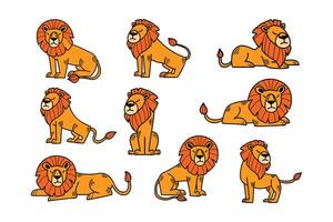 un serie de dibujos animados leones en varios poses vector