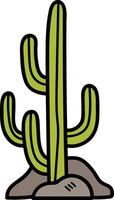 A cactus is drawn in black and white vector