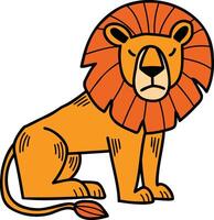 A cartoon lion is sitting on its haunches with its head down vector