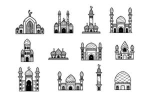 A collection of buildings with arches and domes, some of which are mosques vector