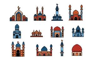 A collection of buildings with arches and domes, some of which are mosques vector