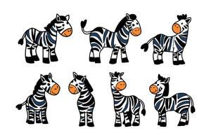 A series of black and white zebra drawings vector