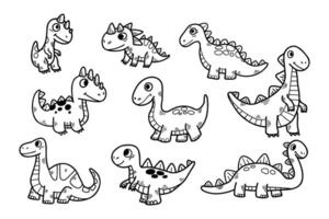 un colección de dibujos animados dinosaurios con diferente colores y tamaños vector