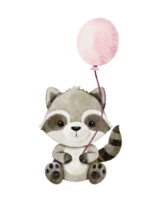 Aquarell Waschbär halten Rosa Ballon png