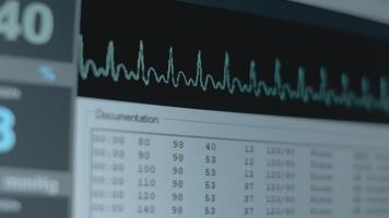 detailopname visie van de scherm van geduldig toezicht houden op wordt weergegeven vitaal tekens ecg elektrocardiogram ekg en zuurstof verzadiging spo2 video