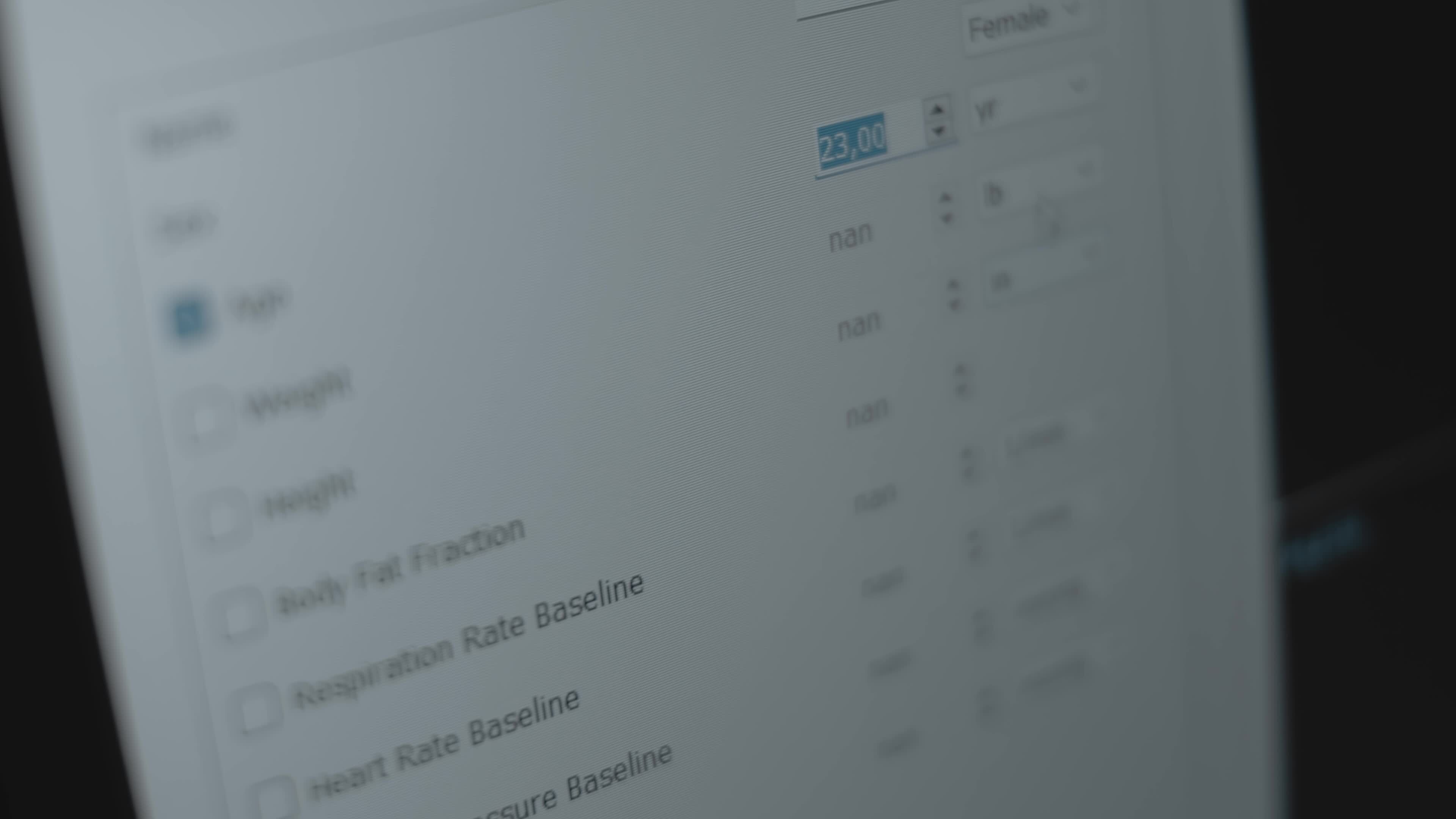 Closeup view of completing personal medical summary form on computer ...