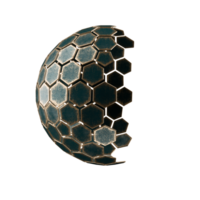 gold and green metal abstract 3d hexagonal mesh object png