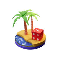 3d desert island with red casino dice on top png