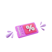 pink 3d coupon discount code icon, transparent background png