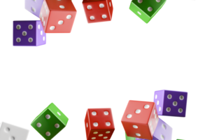 multicoloured 3d falling casino dice on transparent background png