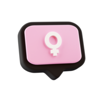 3d speech bubble object with female gender symbol, on transparent background png