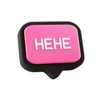 3d speech bubble object with HEHE text, on transparent background png