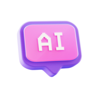 3d speech bubble object with AI text, on transparent background png