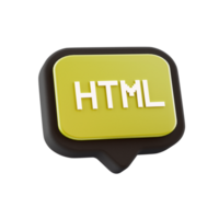 3d speech bubble object with HTML text, on transparent background png