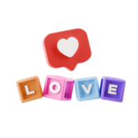 3d building block cubes spelling LOVE with heart icon png