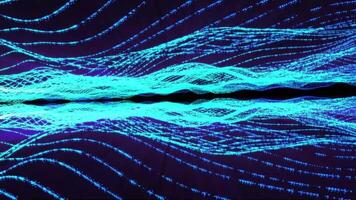 energia. energia campo do abstrato Duplo azul ondas do luminoso partículas em Sombrio fundo. simétrico fundo. video