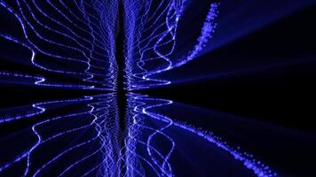 energi fält av abstrakt dubbel- blå abstrakt dubbel- vågor av lysande partiklar på mörk bakgrund. symmetrisk bakgrund. video