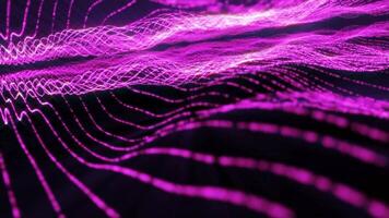 hermosa energía campo de resumen doble rosado olas de brillante partículas en oscuro antecedentes. video