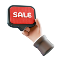 3d hand holding black friday sales speech bubble object, on transparent background png
