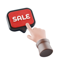 3d hand pointing to sale speech bubble icon png