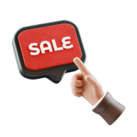 3d hand pointing to sale speech bubble icon png