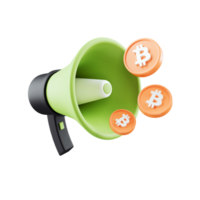 3d mégaphone avec bitcoins à venir en dehors png