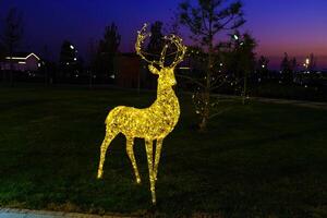 A luminous christmas deer from garlands. photo