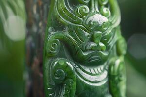 jade Close up of carved maori nephrite jade greenstone pendant photo