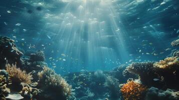 Sea deep or ocean underwater with coral reef as a background photo