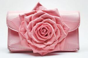 pink rose little small purse handbag fashion isolated on white background photo