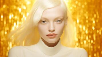 Portrait of gorgeous albino woman on glitter background photo