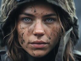 Female soldier at work close-up. Woman career concept photo