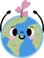 Happy Earth Character with Flower Illustration png