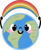 Lycklig jord karaktär med regnbåge illustration png