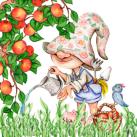 composição do aguarela mão desenhado fofa nórdico escandinavo gnomos e flores e folhas aguarela ilustração. png