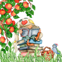 composição do aguarela mão desenhado fofa nórdico escandinavo gnomos e flores e folhas aguarela ilustração. png