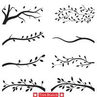 Arboreal Beauty Elegant Tree Branch Silhouettes Set vector