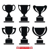 Crowning Achievements Trophy Icons in Silhouettes vector