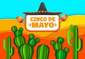 Mexican desert cactus in paper cut, Cinco de Mayo vector