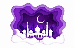 Ramadan Kareem banner, Arabian mosque and crescent vector