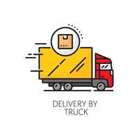 Delivery by truck line icon, van vehicle with box vector