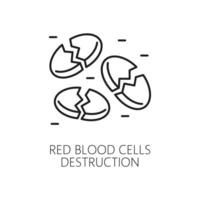Hematology, anemia symptom line icon, blood cells vector