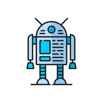 Retro robot, virtual bot or droid thin line icon vector