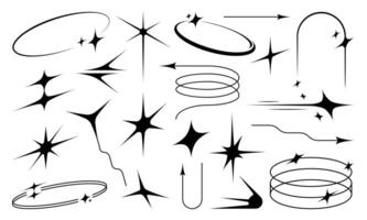 Aesthetic y2k elements, star and sparkle figures vector