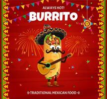 mexicano burrito personaje, comida restaurante bandera vector