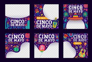 Cinco de mayo social media post templates set vector