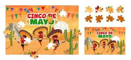Jigsaw puzzle game pieces, cinco de mayo game vector