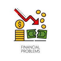 financiero problema color línea icono, dinero y grafico vector