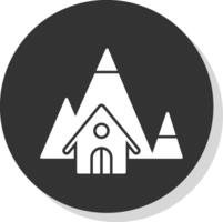 montaña casa glifo gris circulo icono vector
