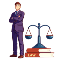 Gesetz und Gerechtigkeit Karikatur Illustration von ein Anwalt Stehen png